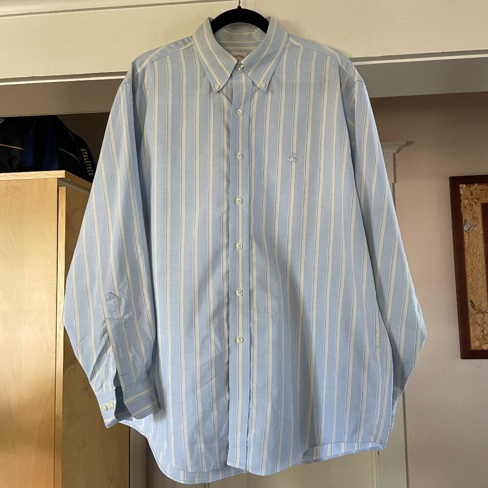 Brooks Brothers 346 Blue and Yellow Stripe Non-Iron Button-down Men's Large